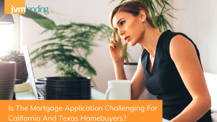 A woman works from home on her mortgage application and looks concerned as she faces these six common mortgage application challenges.