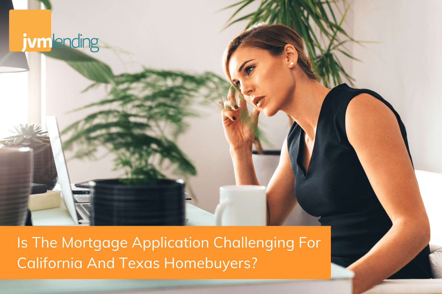 A woman works from home on her mortgage application and looks concerned as she faces these six common mortgage application challenges.