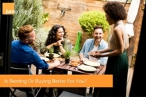 A group of people have an outdoor dinner party to celebrate their friends who just finished buying a house after renting for years.