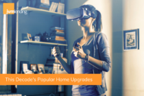 A woman using the latest technology upgrades in her home uses an AR headset.