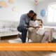 A young black couple sits in a nursery at home with a newborn baby. Refinancing provides homeowners with options to expand their family and their home with their saved funds.