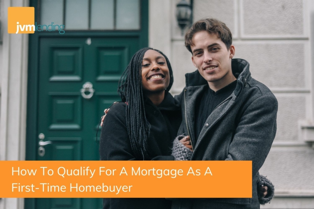 A young couple of first-time homebuyers stand in front a house that they were able to recently qualify for using mortgage financing. 