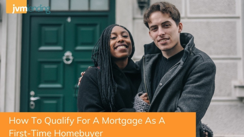A young couple of first-time homebuyers stand in front a house that they were able to recently qualify for using mortgage financing.