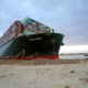 the Ever Given shipping container ship stuck in the Suez Canal