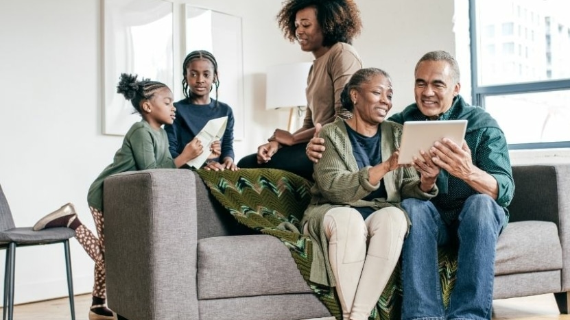 Family spending time together in living room