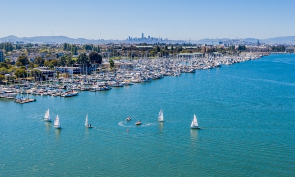 Aerial view of Alameda and Oakland Harbor