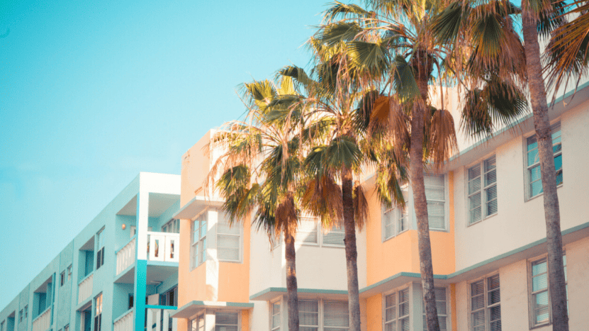 Typical example of Art Deco style apartment and hotel architecture, South Beach Miami Florida