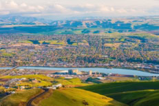 Bird's eye view of a city showcasing it's houses