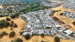 Aerial drone view of a modern suburban neighborhood